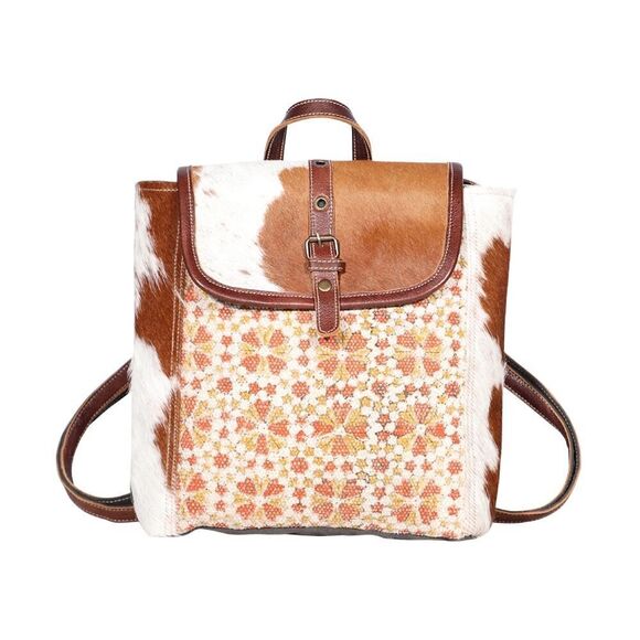 Myra Bag Handmade Cool Backpack Upcycled Canvas & Cowhide Leather main image 7